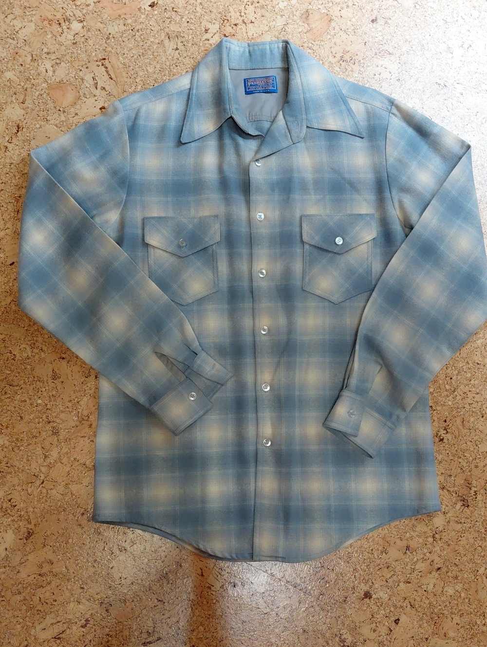 Pendleton Vintagd Men's Blue/Cream Plaid Wool Button-Down Board Shirt Size M